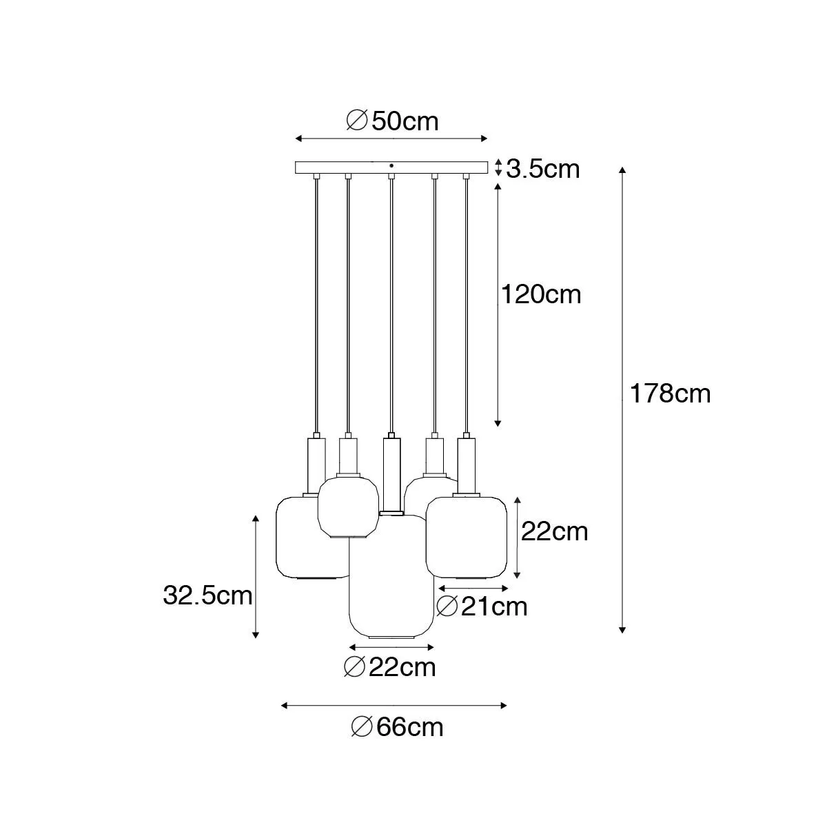 Lampada a sospensione intelligente nero con oro con vetro fumé inclusi 5 WiFi A60 - Zuzanna