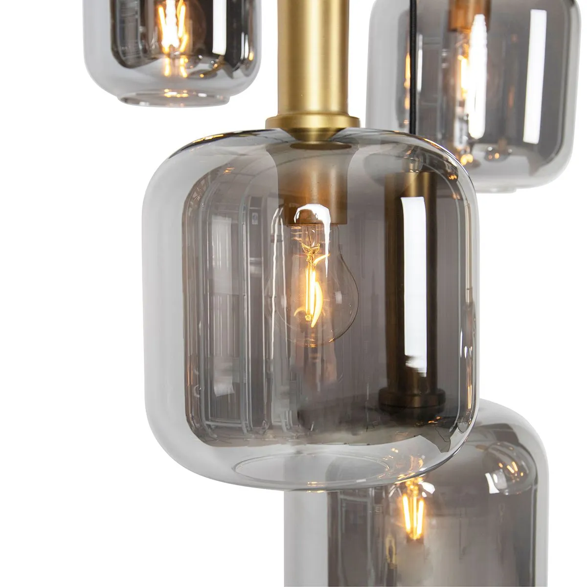 Lampada a sospensione intelligente nero con oro con vetro fumé inclusi 5 WiFi A60 - Zuzanna