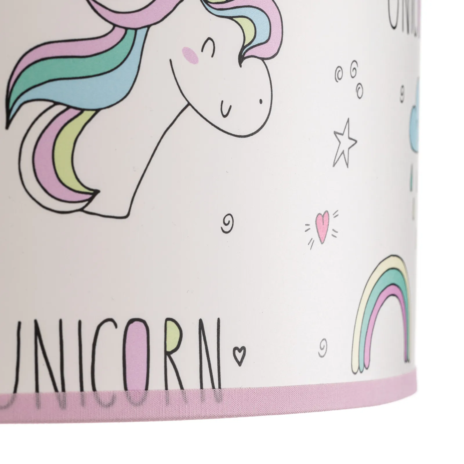 Lampada a sospensione Unicorno, bianca, con motivo a unicorno