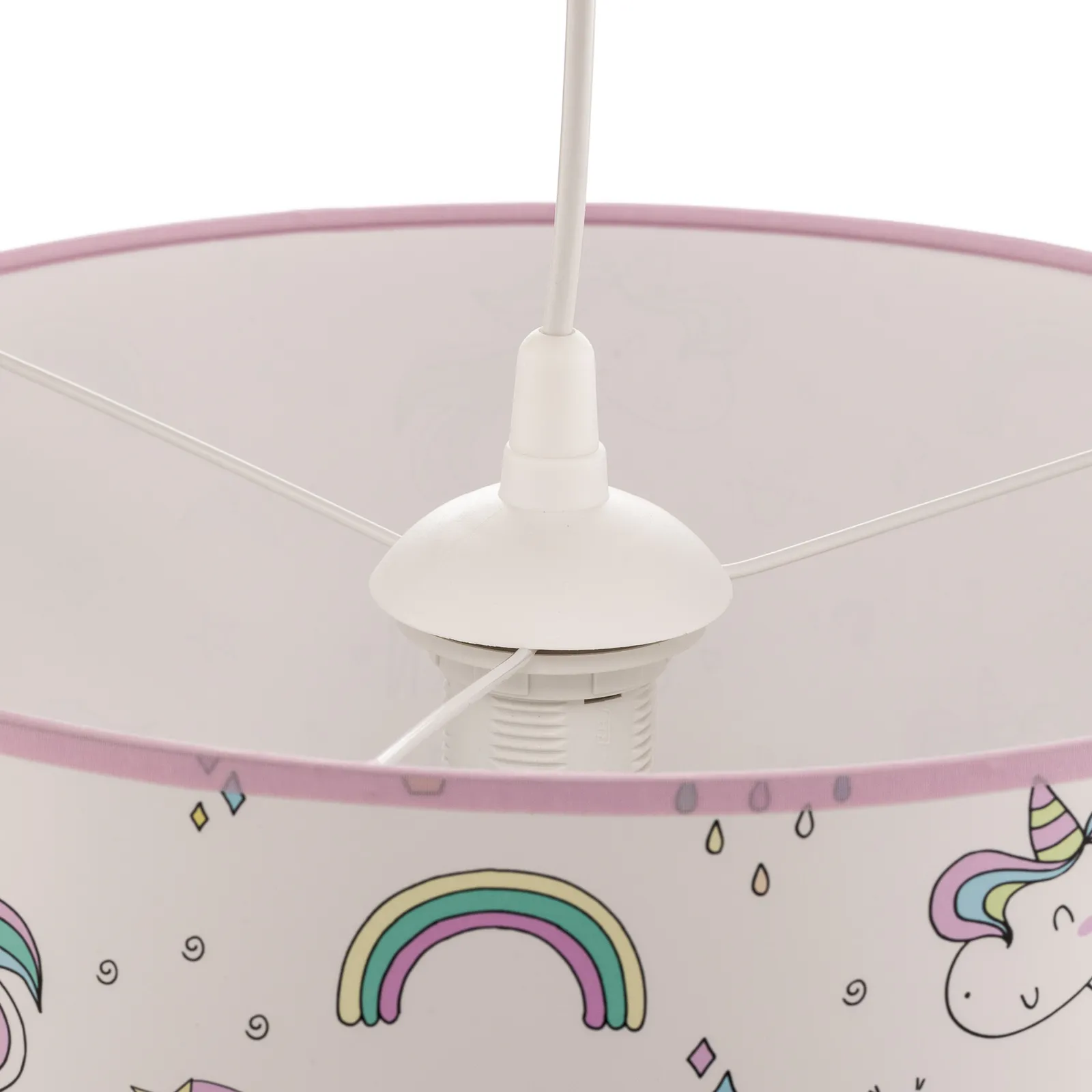 Lampada a sospensione Unicorno, bianca, con motivo a unicorno