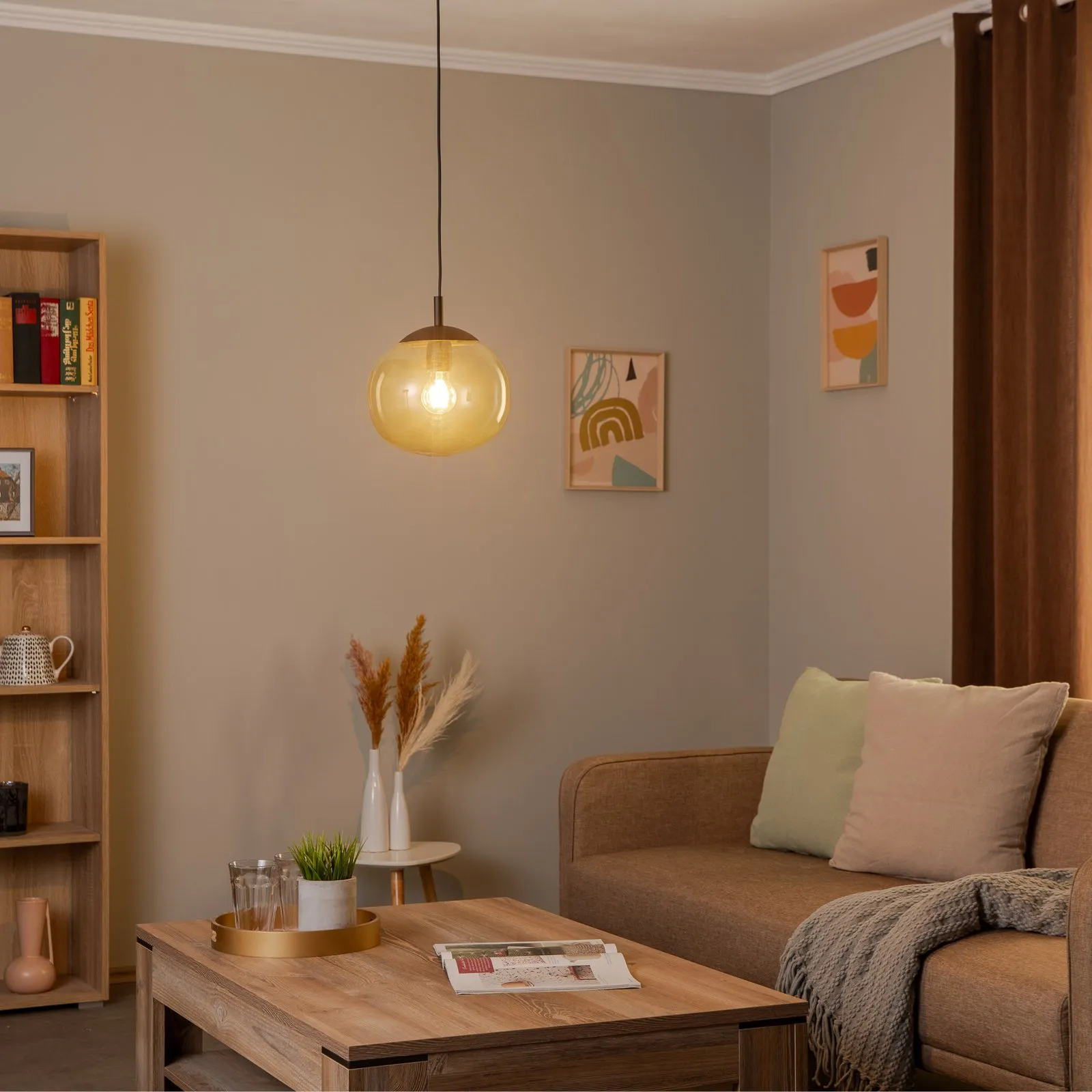 Lampada a sospensione Vibe, vetro marrone-trasparente, Ø 25 cm