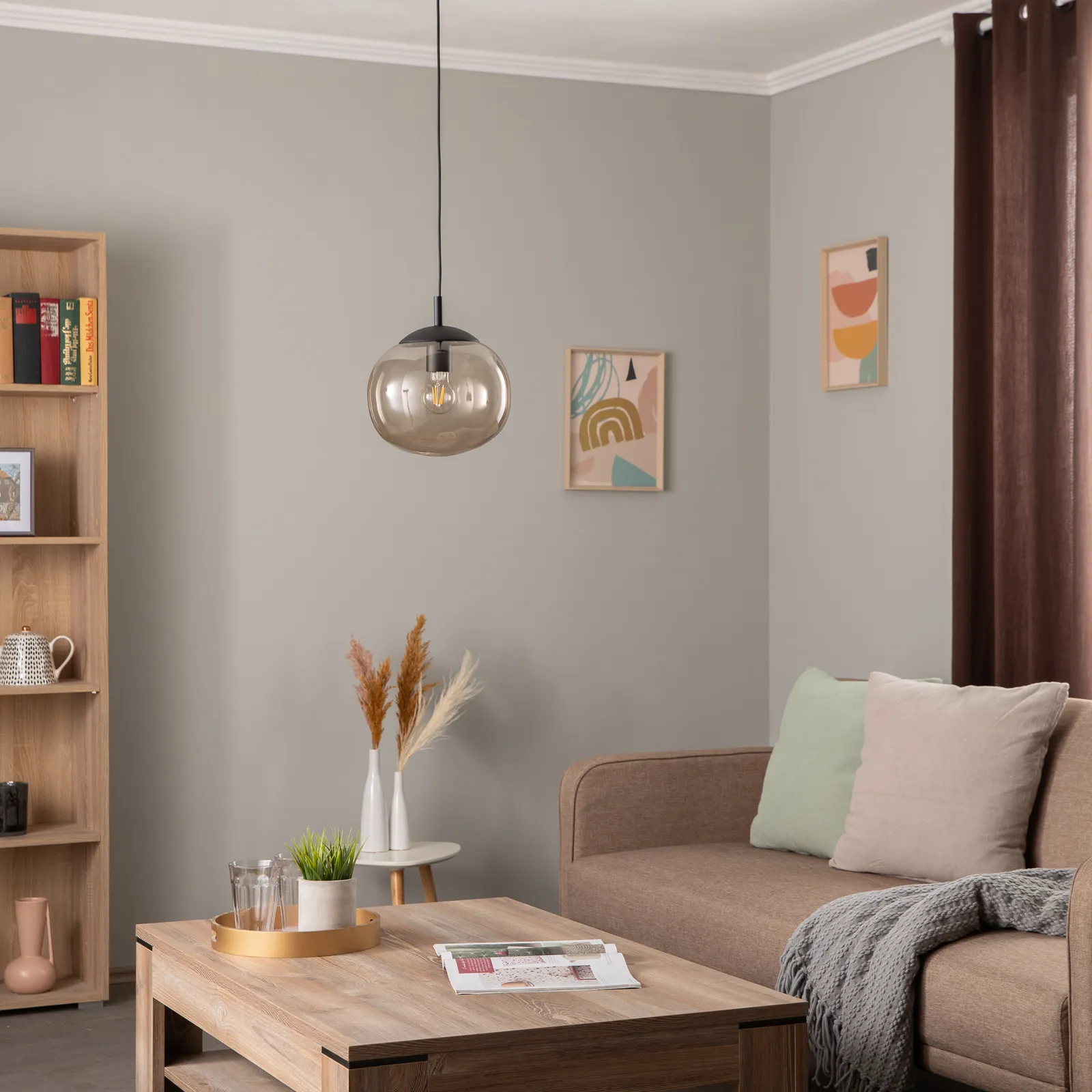 Lampada a sospensione Vibe, vetro marrone-trasparente, Ø 25 cm