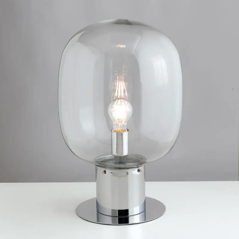 Lampada da tavolo in metallo e vetro soffiato Cromo 1Xe27 18X18X30Cm