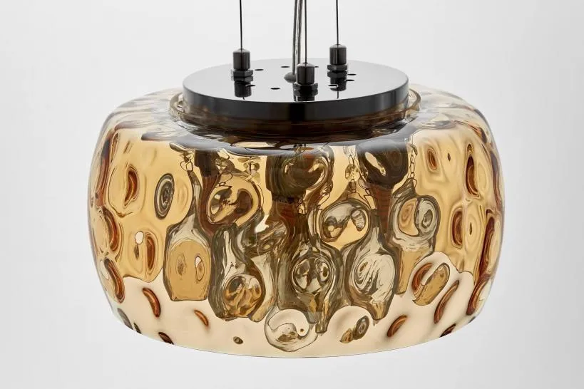 Lampadario a sospensione in vetro ondulato colore ambra RUBINA D30