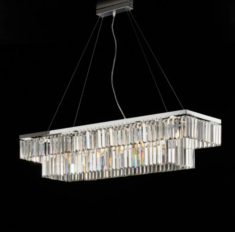 Lampadario Rettangolare Cromo con Losanghe Vetro Amadeus 8xE27 Bonetti