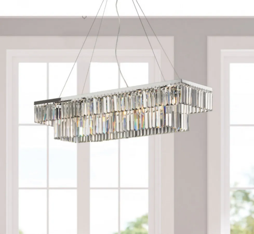 Lampadario Rettangolare Cromo con Losanghe Vetro Amadeus 8xE27 Bonetti