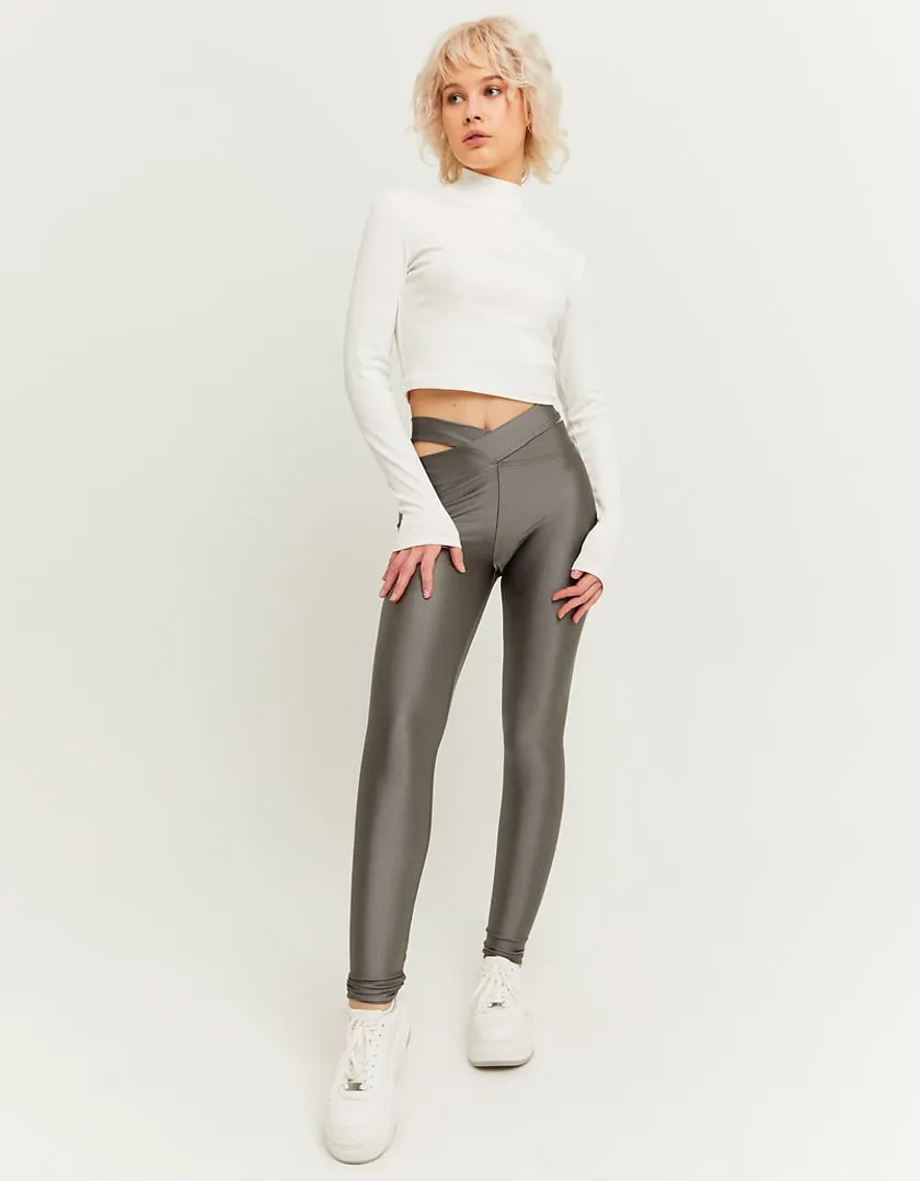 Leggings Skinny Grigi Effetto Lucido  
