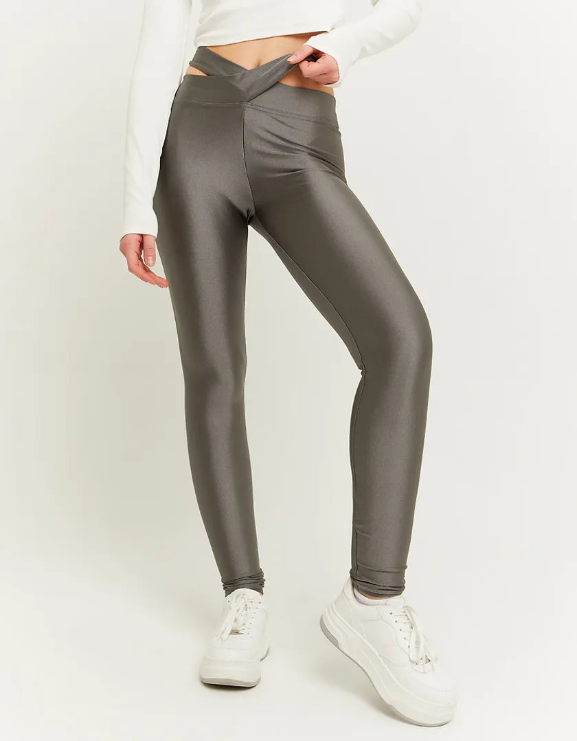 Leggings Skinny Grigi Effetto Lucido  