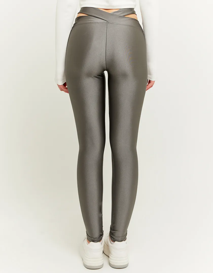 Leggings Skinny Grigi Effetto Lucido  