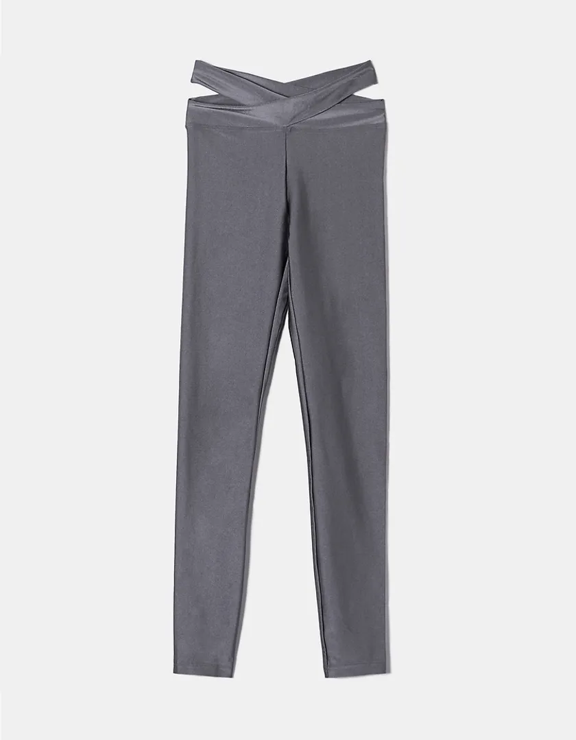 Leggings Skinny Grigi Effetto Lucido  
