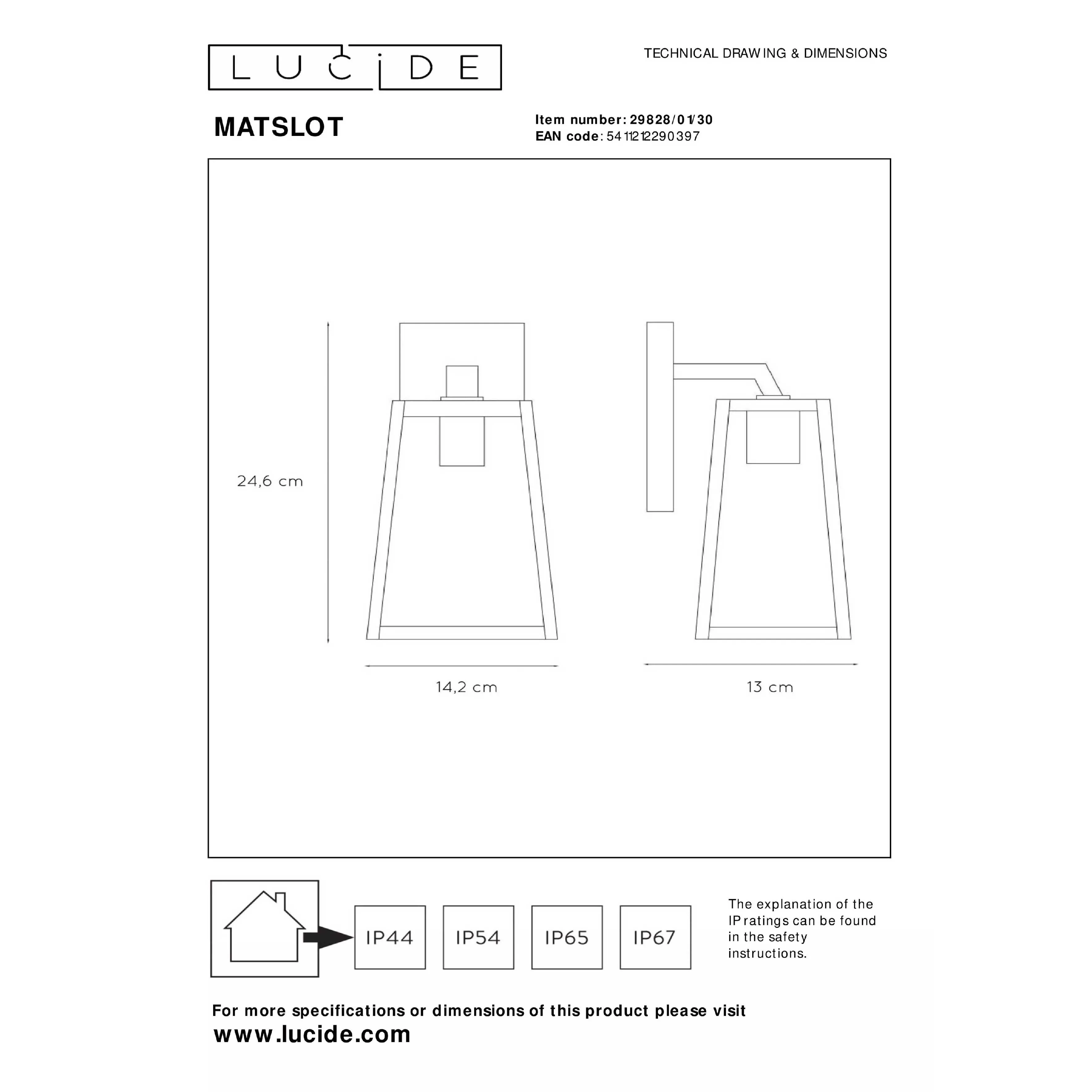 Lucide  Applique da parete moderna per esterni piccola in metallo e diffusore in vetro Matslot - 40W