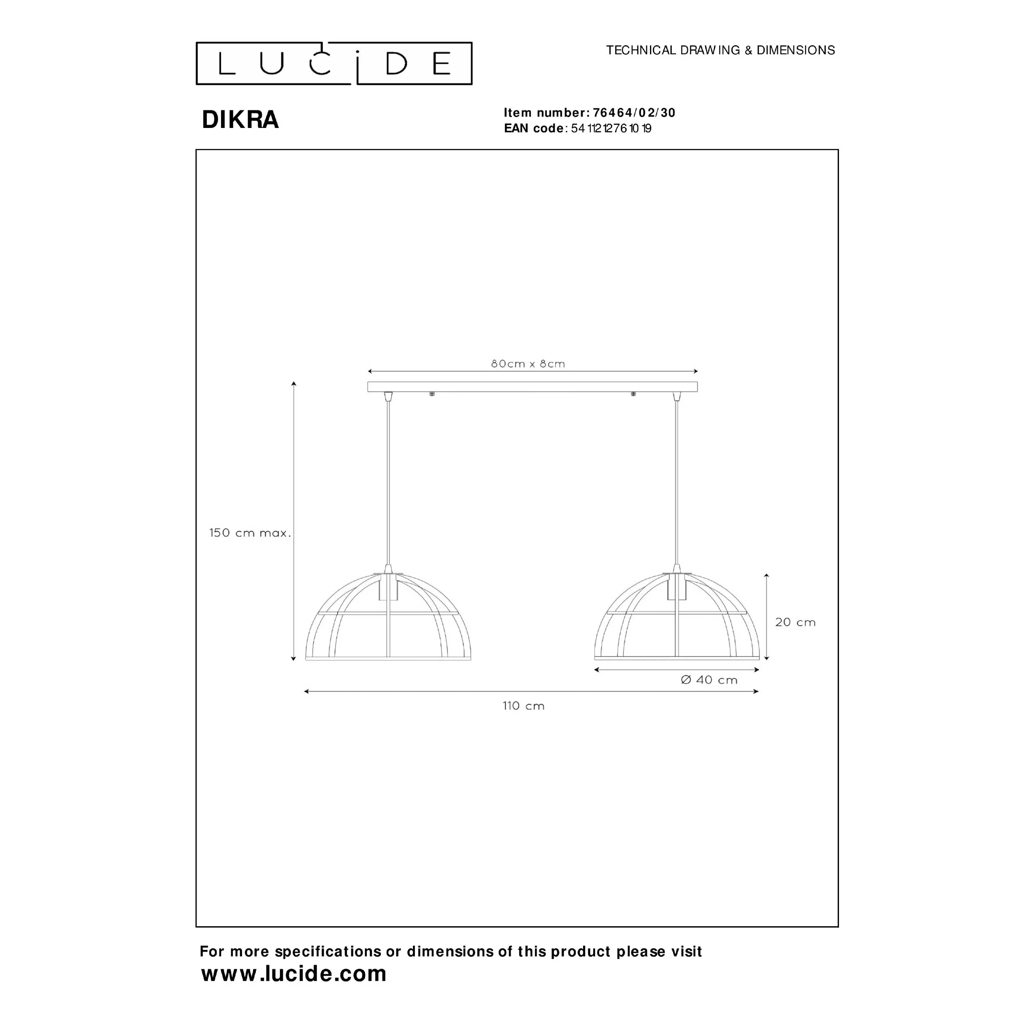 Lucide  Lampada a sospensione lineare con due diffusori in metallo dal design moderno Dikra - 60W