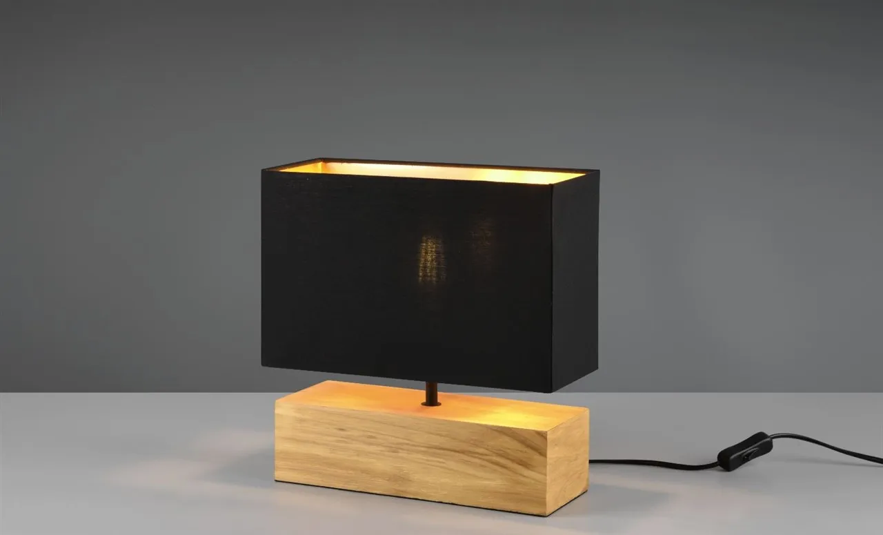 Lume Tavolo Rettangolo Woody Legno Naturale Paralume Nero Trio Lighting
