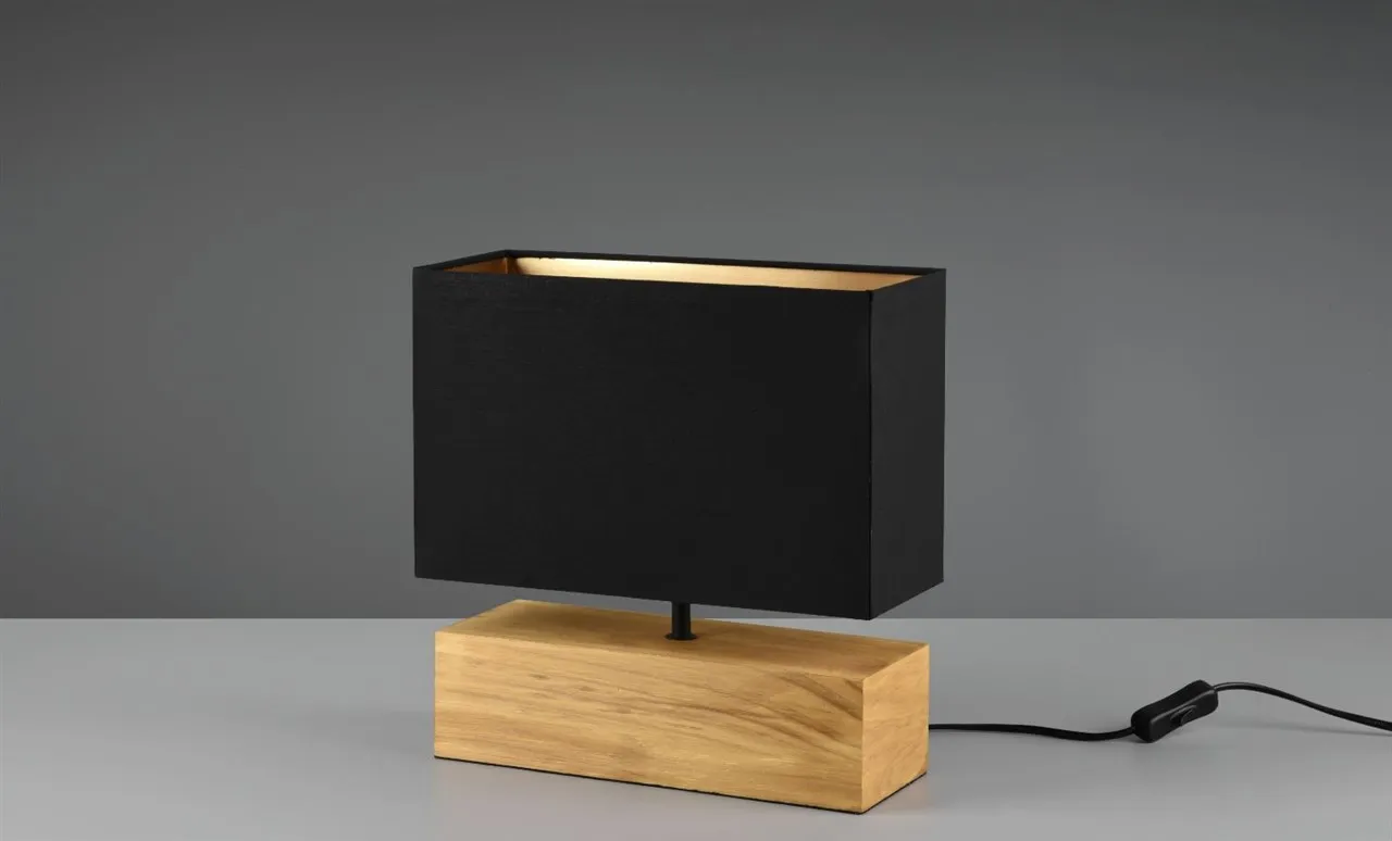 Lume Tavolo Rettangolo Woody Legno Naturale Paralume Nero Trio Lighting