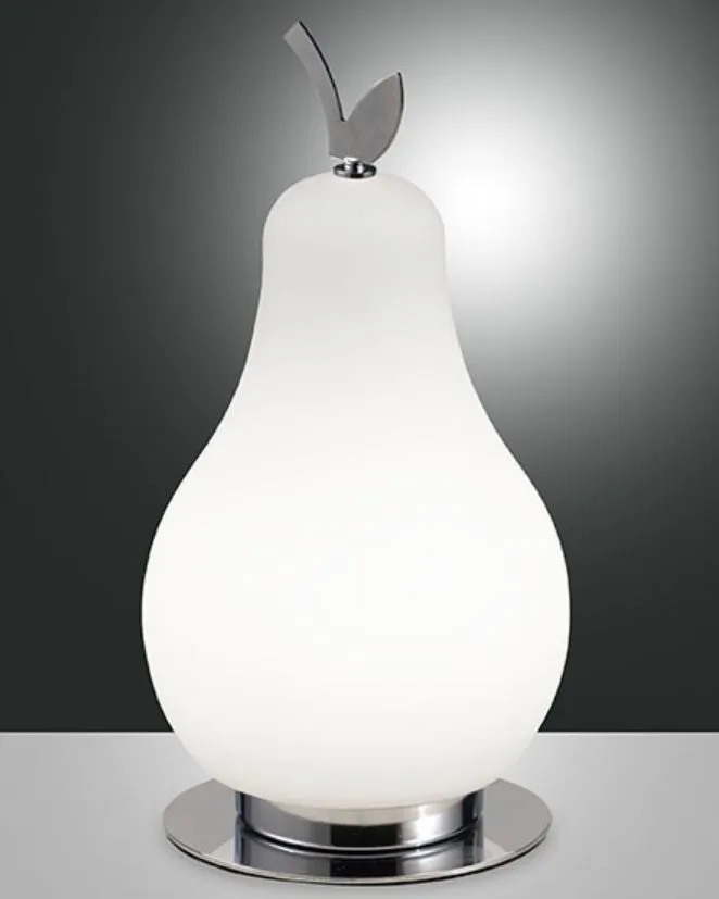 Lumetto Led Wilma Design Pera Vetro Bianco con Inserti Cromo Fabas
