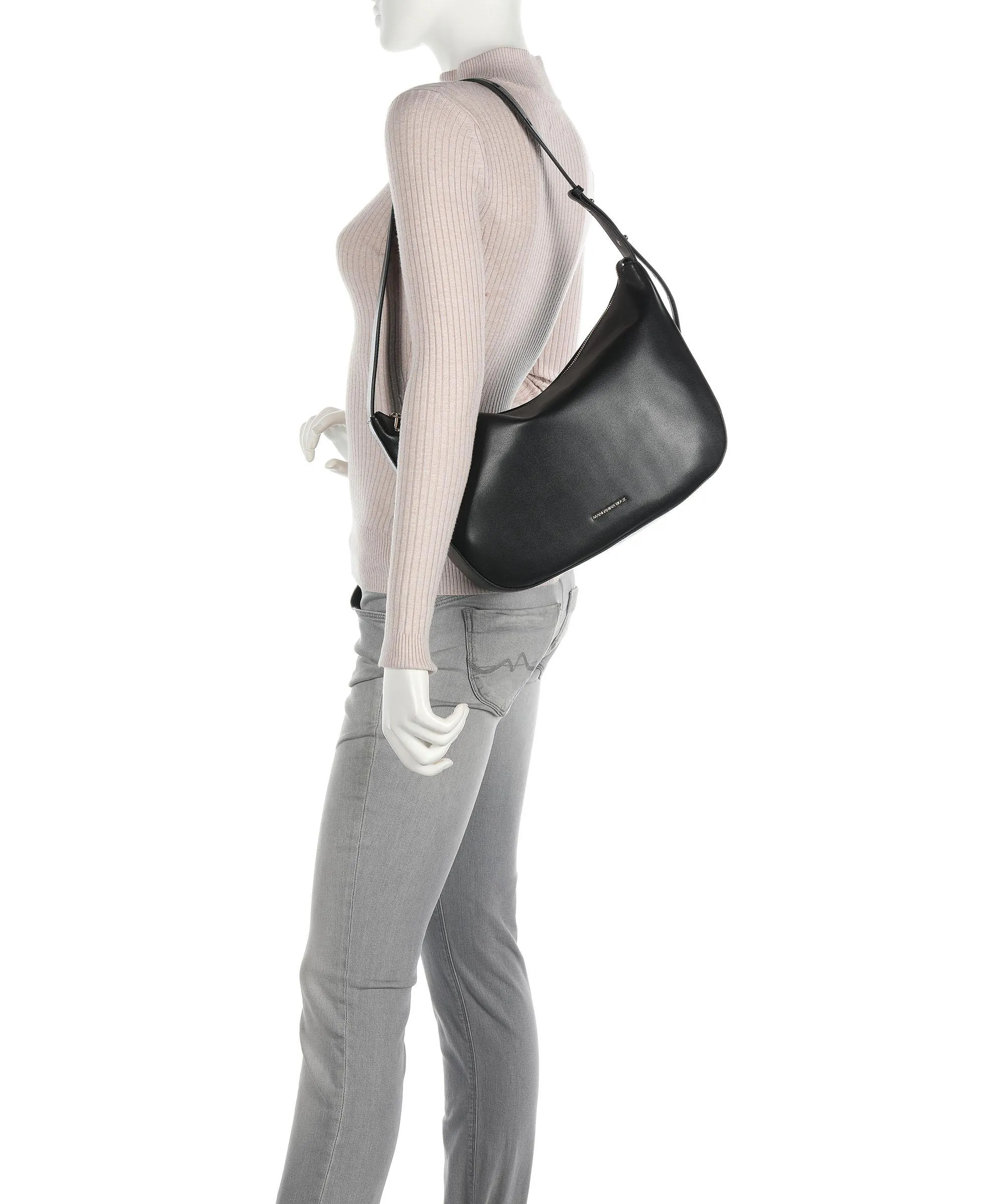  Mandarina Duck Luna Borsa hobo pelle di vitello finemente grana nero  