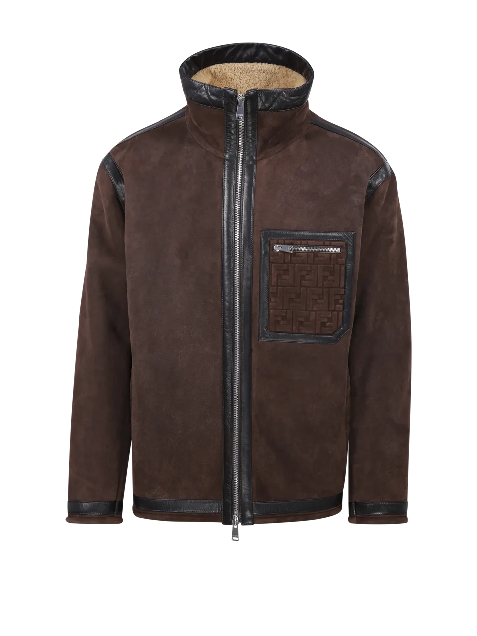 MEN FENDI BROWN LAMB LEATHER SHEARLING JACKET