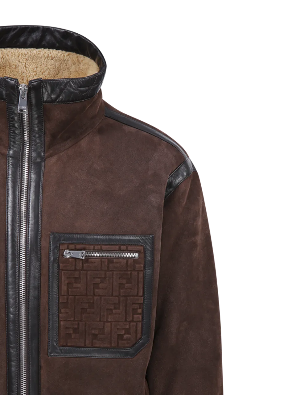 MEN FENDI BROWN LAMB LEATHER SHEARLING JACKET