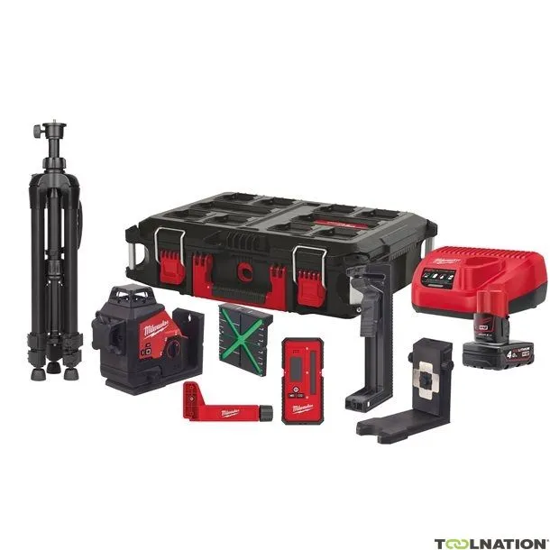 Milwaukee 4933478960 M12 3PLKIT-401P Laser a linee incrociate con 3 cerchi laser verdi a 360° ioni di litio 12V 4,0Ah