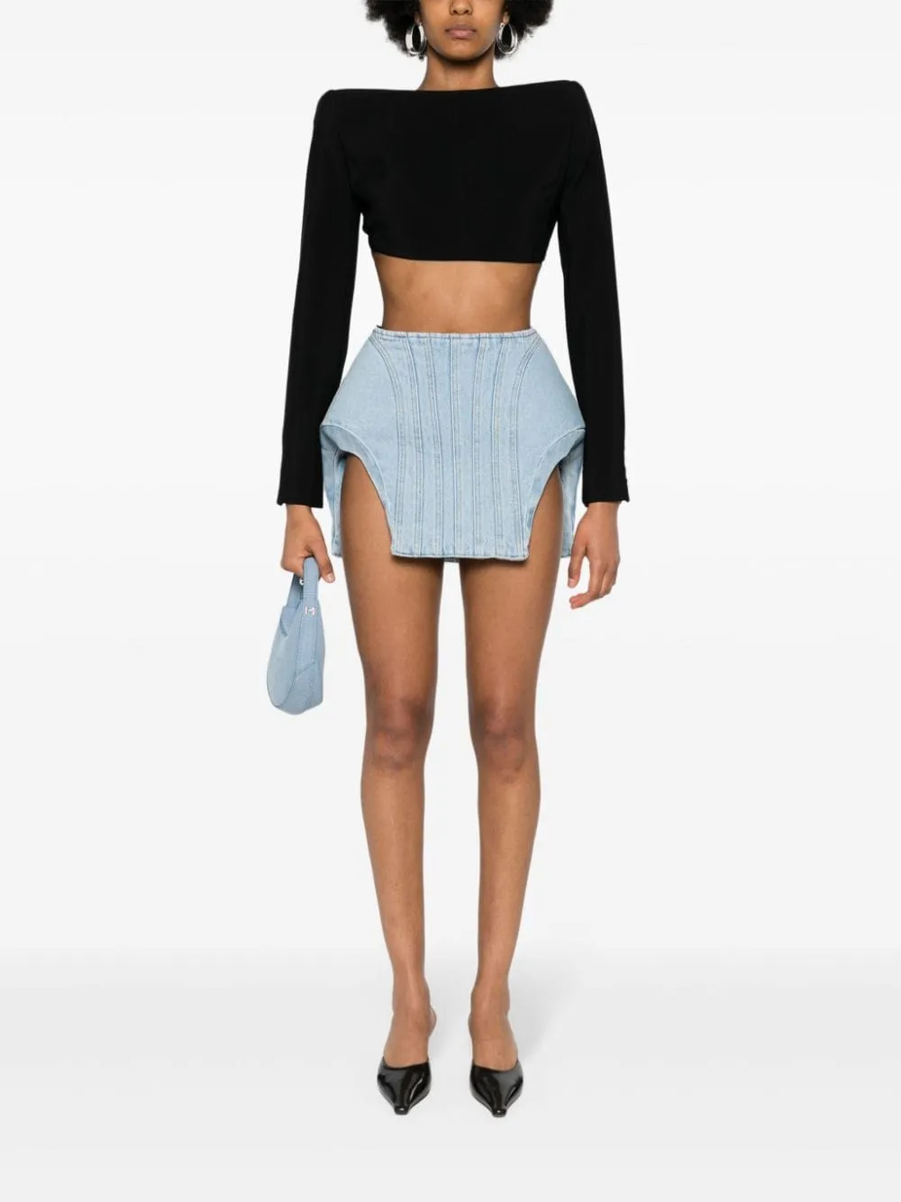 Minigonna denim imbottita in celeste Mugler - donna