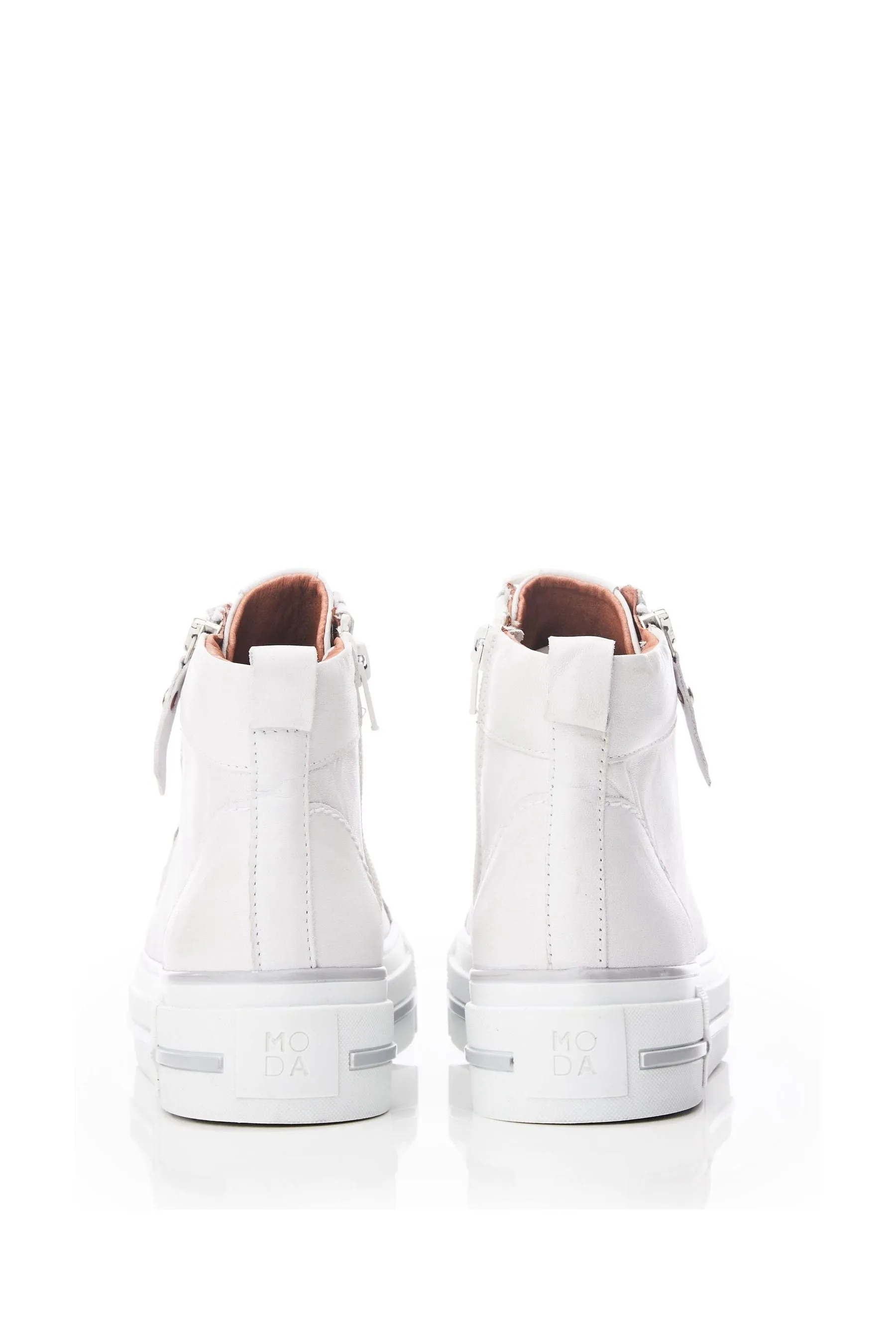 Moda in Pelle Annaken - Scarpe da ginnastica alte con suola spessa Pizzo Bianco - Scarpette da ginnastica