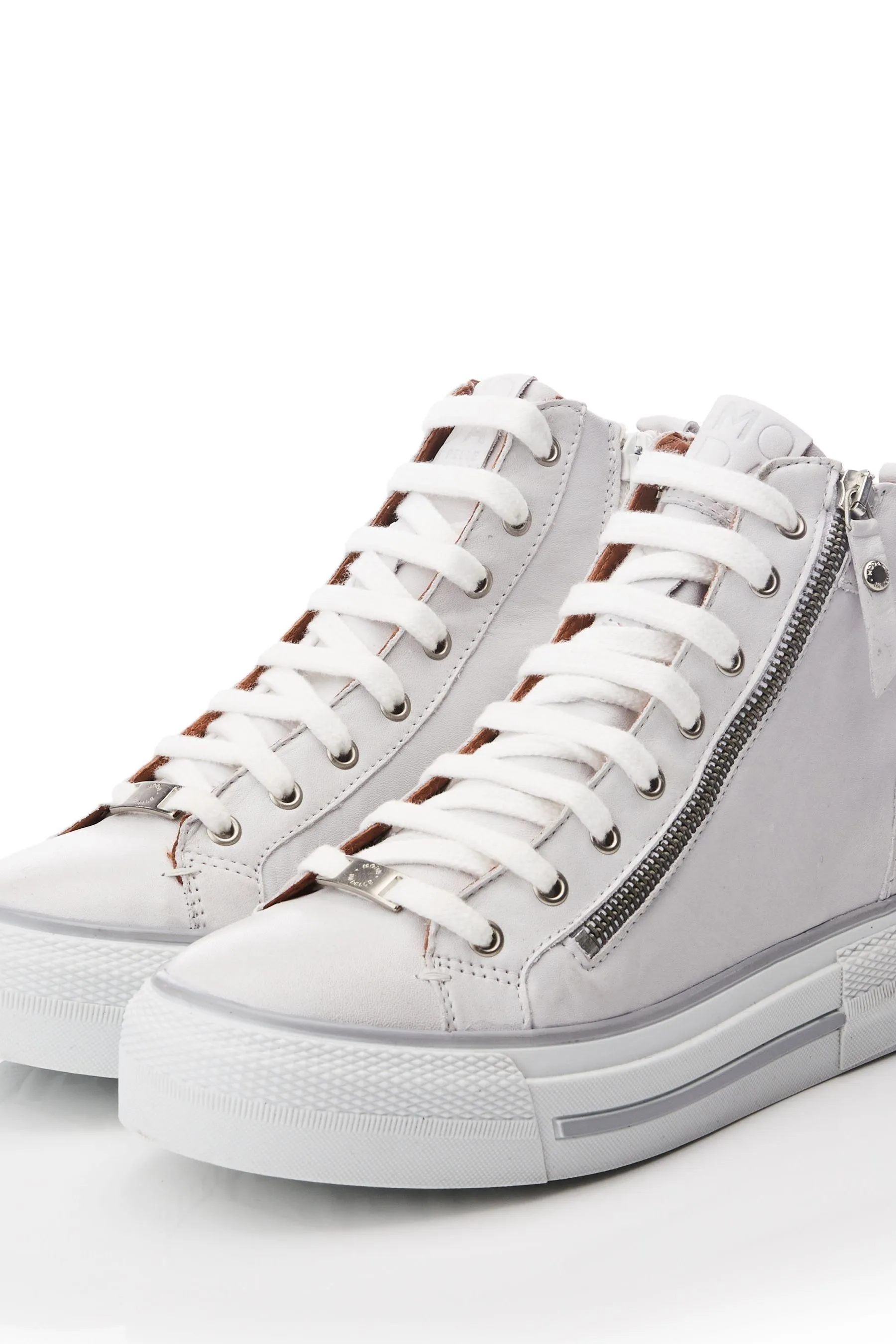 Moda in Pelle Annaken - Scarpe da ginnastica alte con suola spessa Pizzo Bianco - Scarpette da ginnastica
