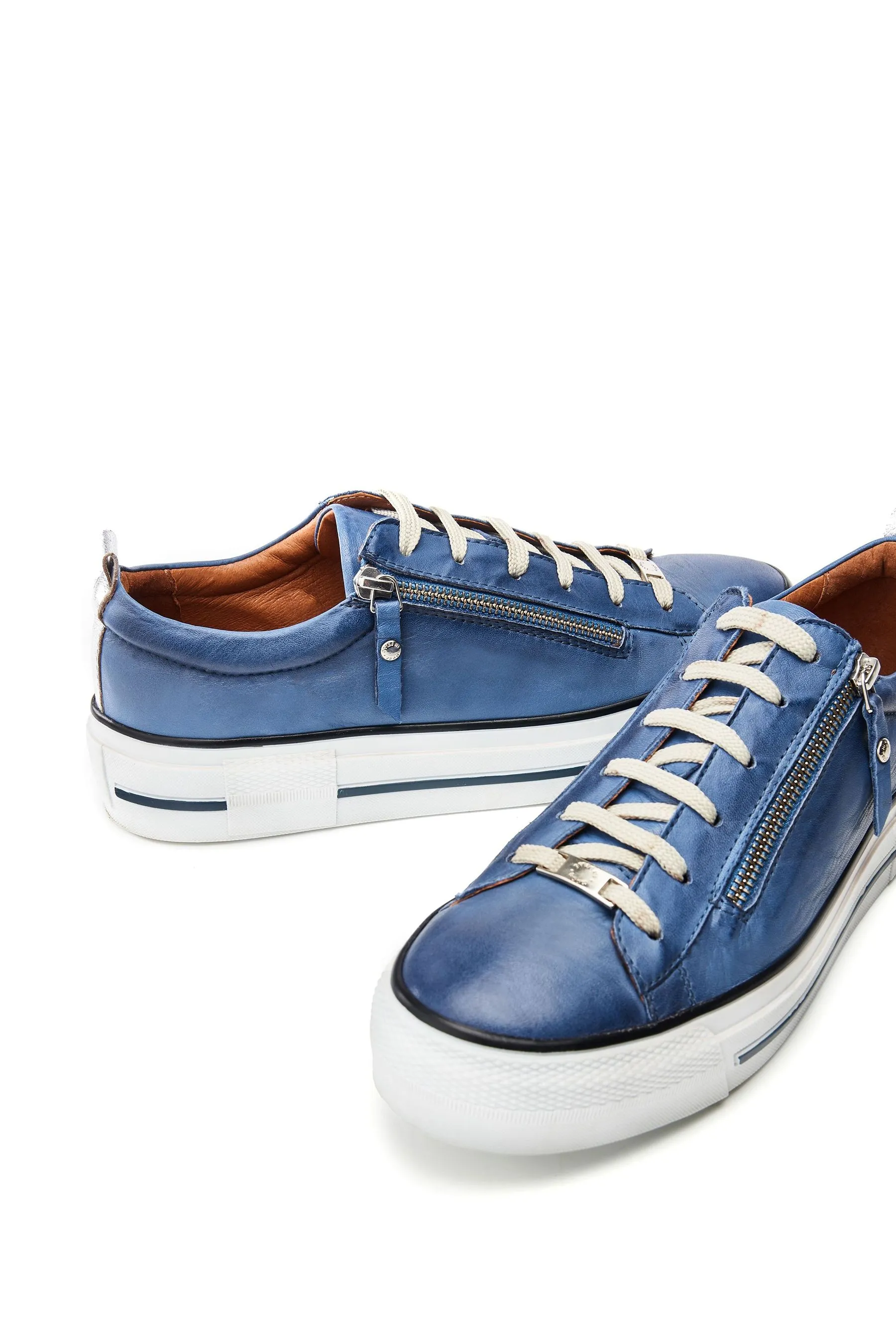 Moda in Pelle Filician - Scarpe da ginnastica con suola spessa e zip in Pizzo