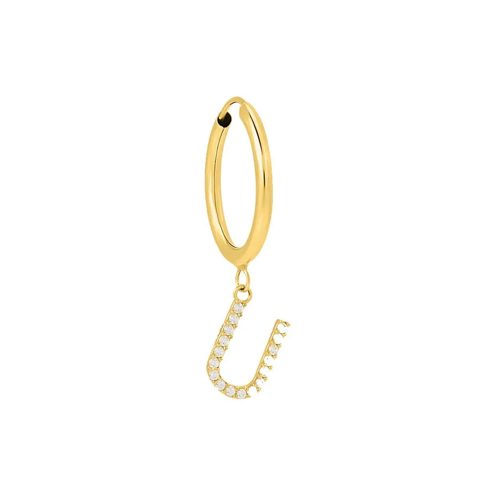 Mono Orecchino A Cerchio Lettera U Toujours Oro Giallo 375/1000 Diametro 15 mm Cubic Zirconia Bianco 1428556