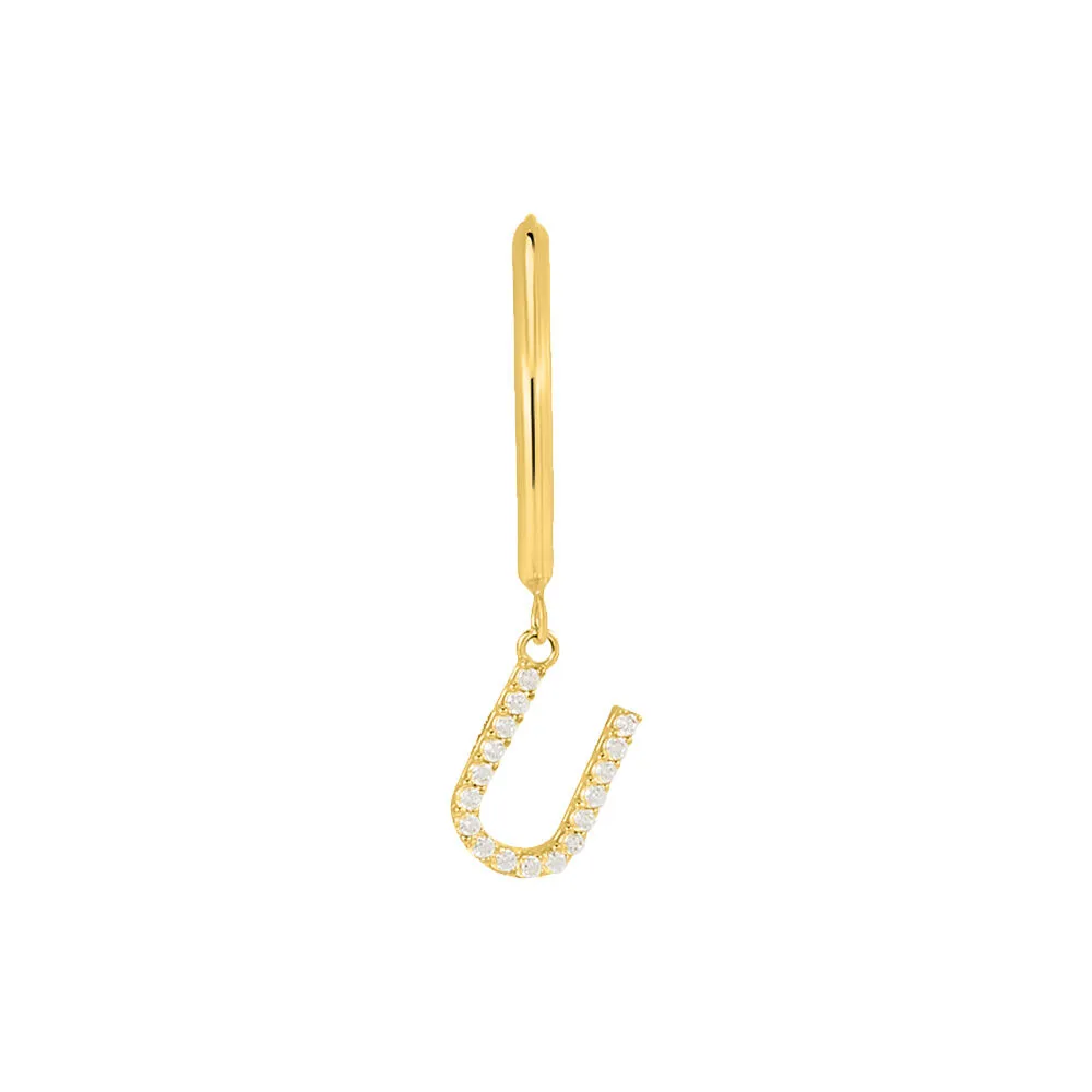 Mono Orecchino A Cerchio Lettera U Toujours Oro Giallo 375/1000 Diametro 15 mm Cubic Zirconia Bianco 1428556