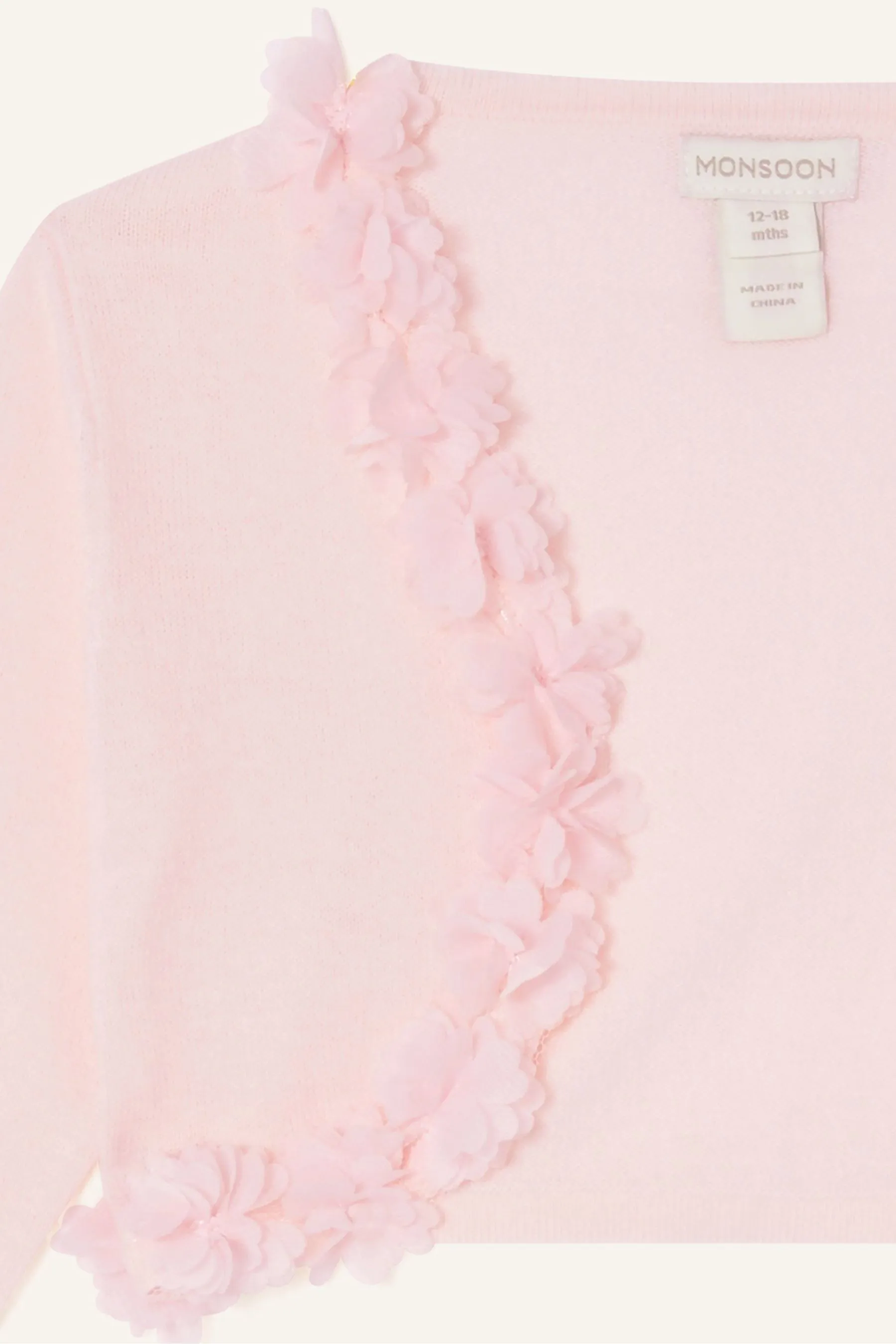 Monsoon Baby 3D 100% Cotton Floral Trim Cardigan    
