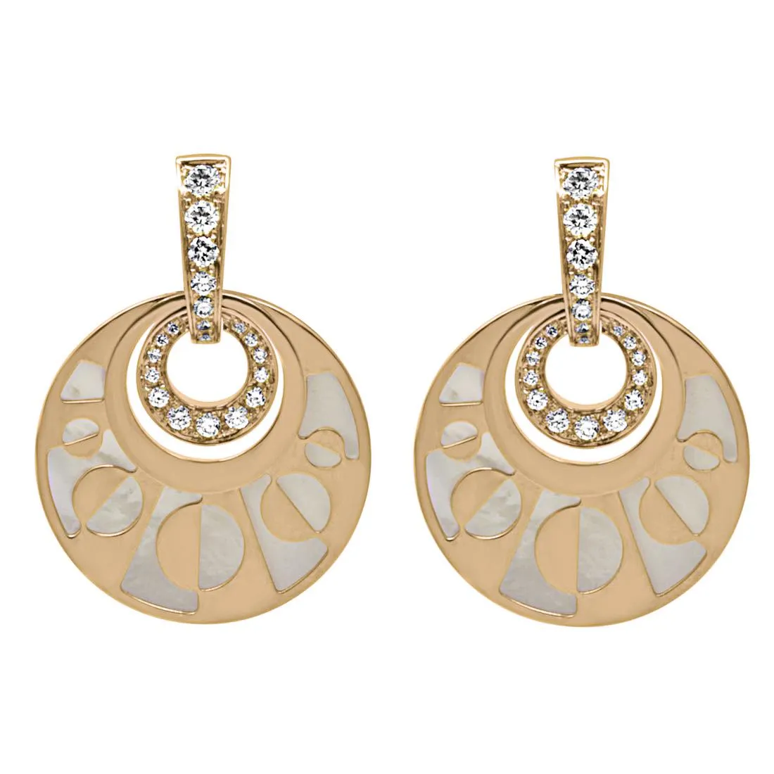 Orecchini in oro rosa con diamanti e madreperla bianca