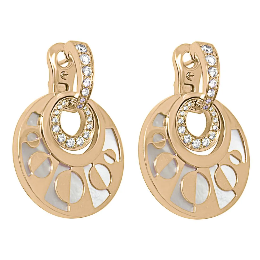 Orecchini in oro rosa con diamanti e madreperla bianca