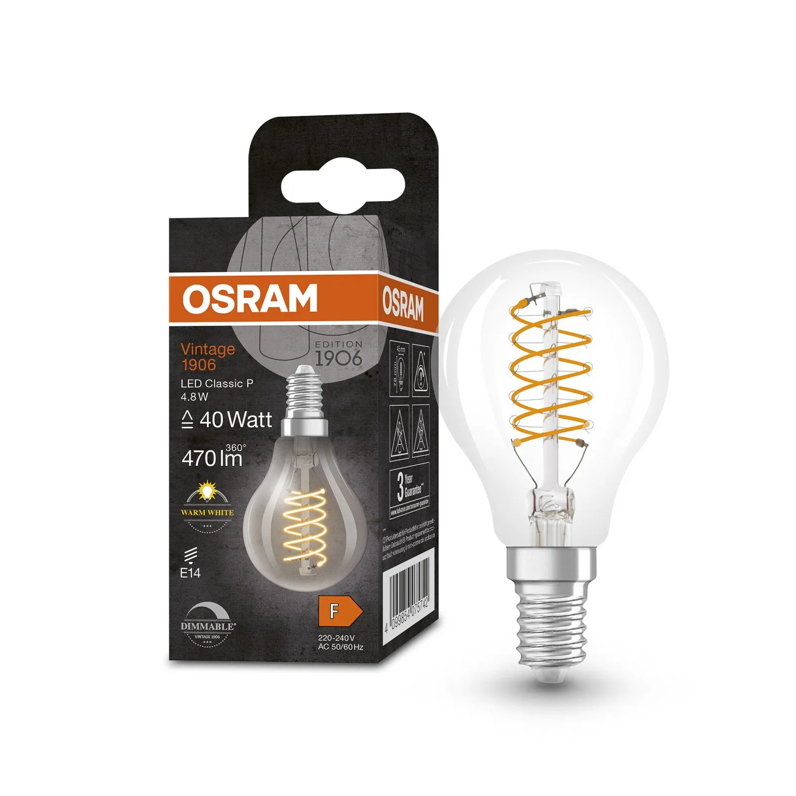 OSRAM Vintage 1906 LED E14 4,8W 827 dim