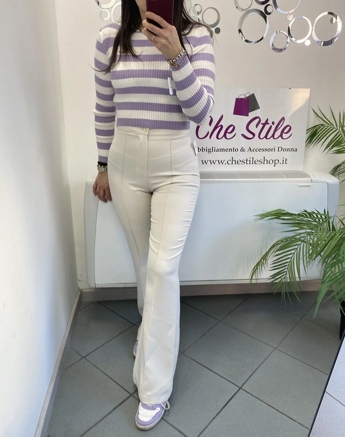 Pantalone a zampa in tessuto