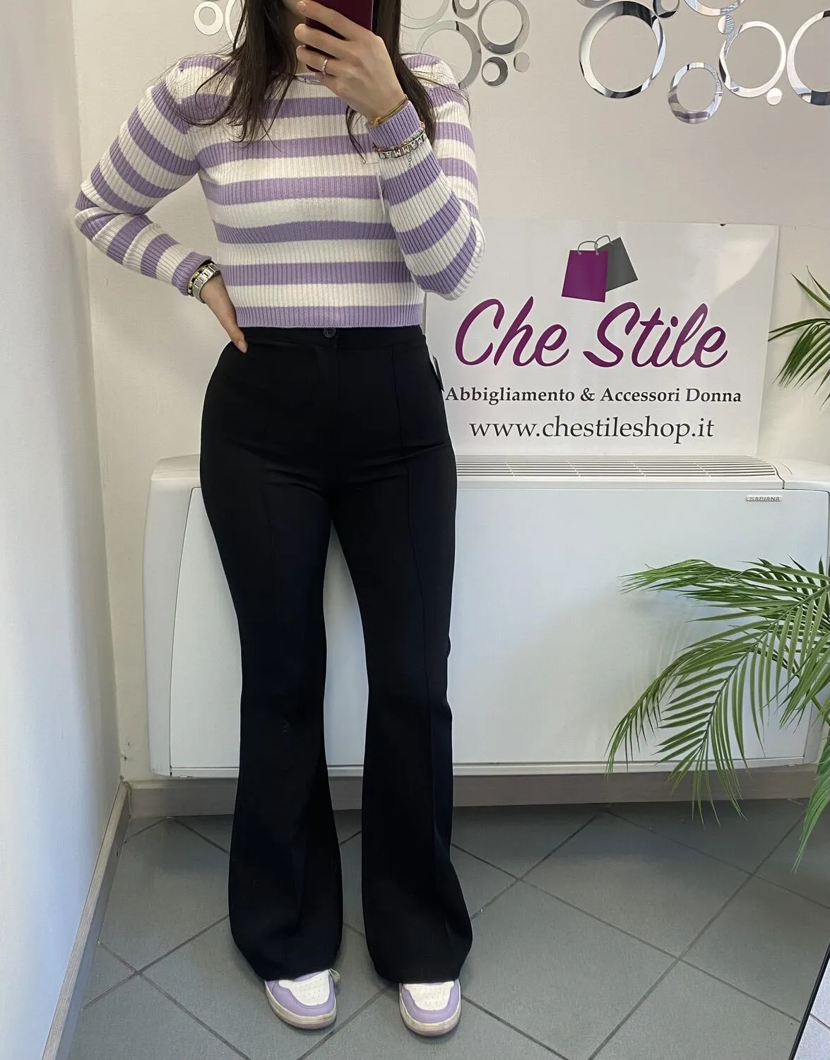 Pantalone a zampa in tessuto