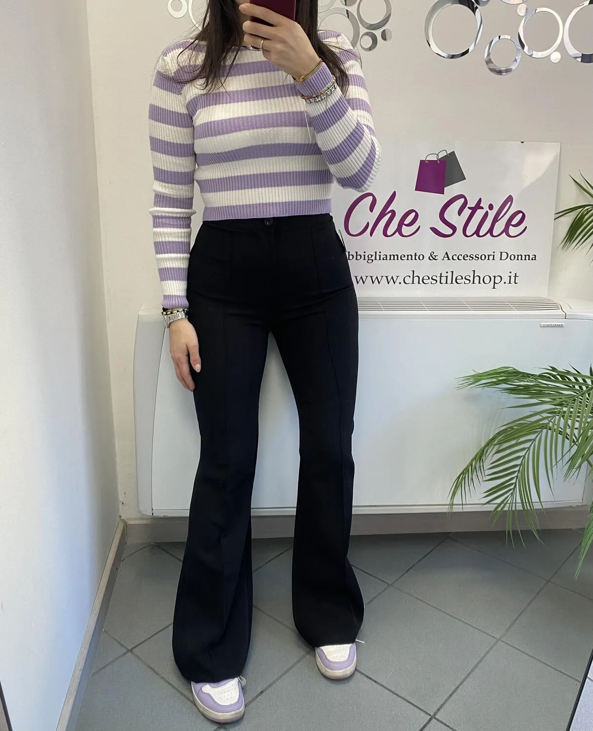 Pantalone a zampa in tessuto