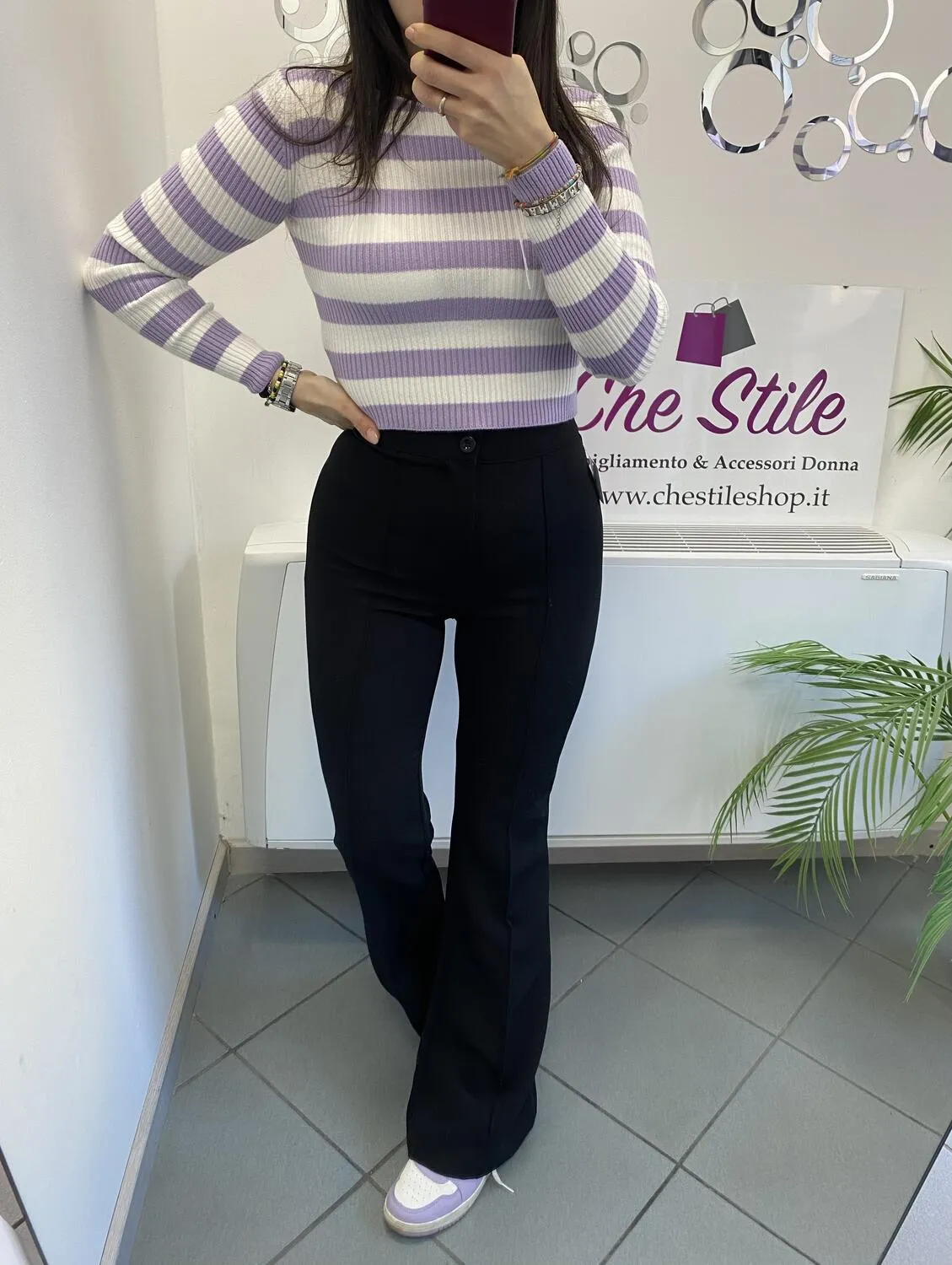 Pantalone a zampa in tessuto