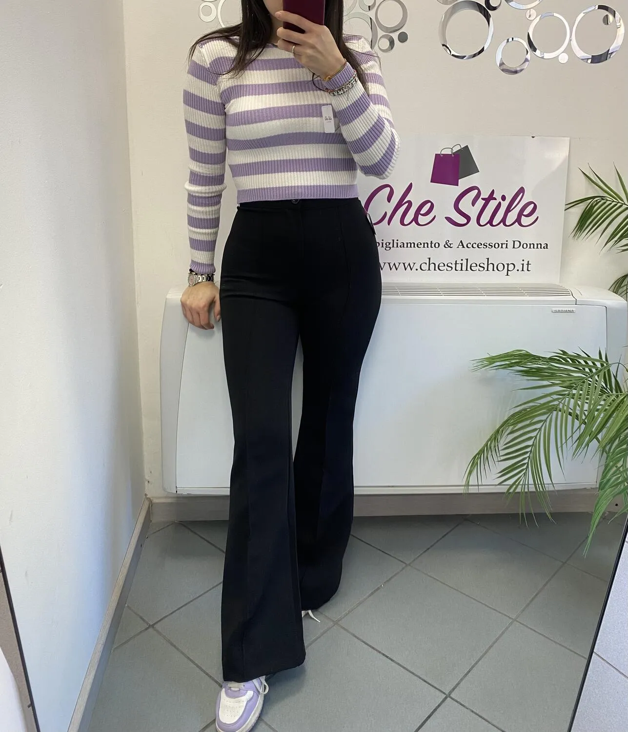 Pantalone a zampa in tessuto