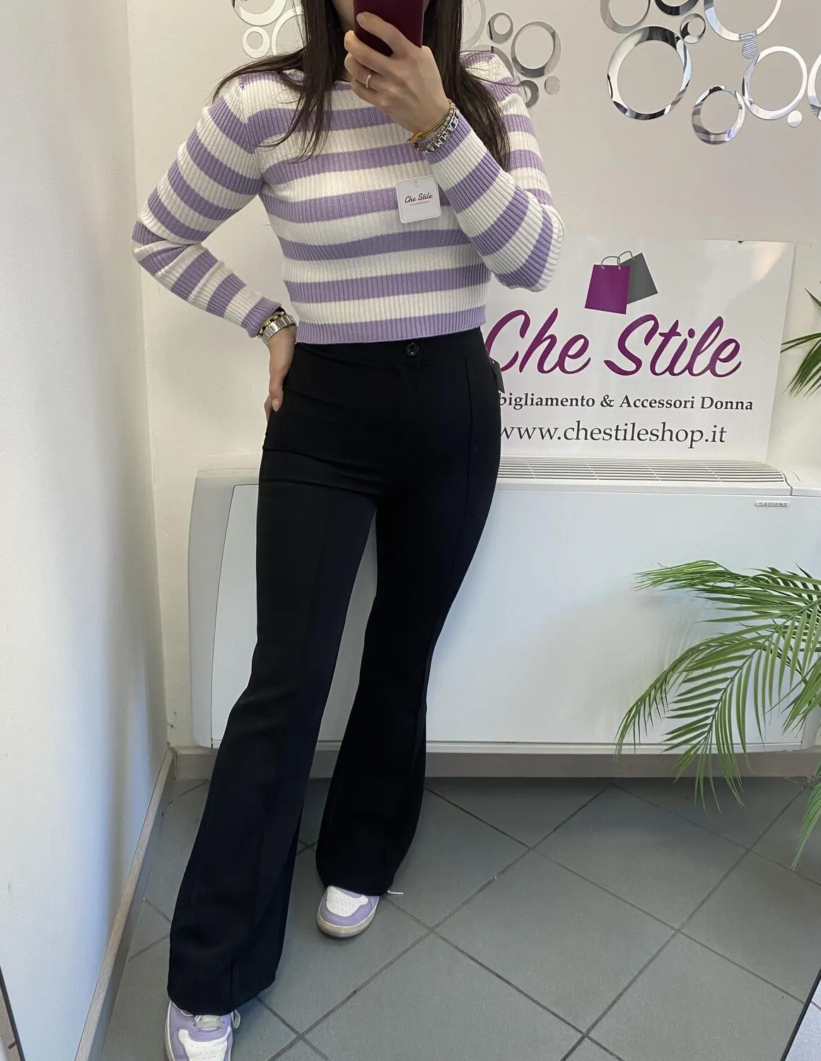 Pantalone a zampa in tessuto
