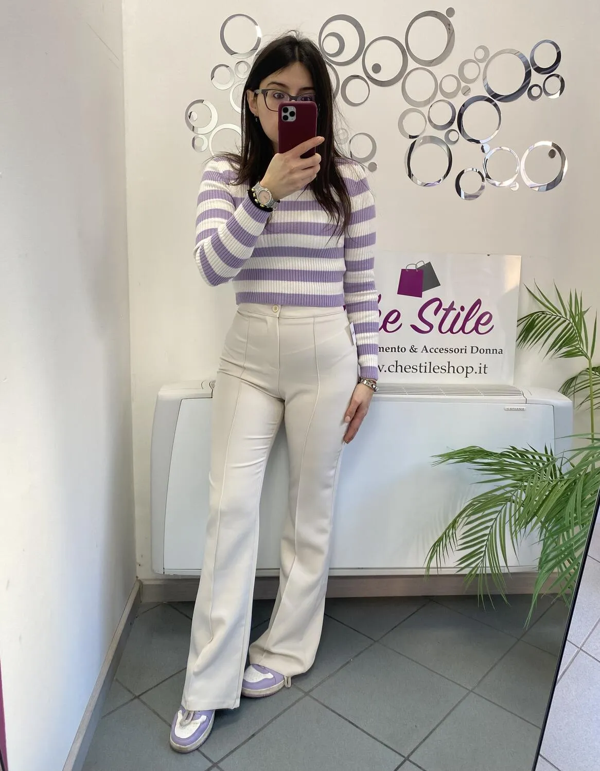 Pantalone a zampa in tessuto