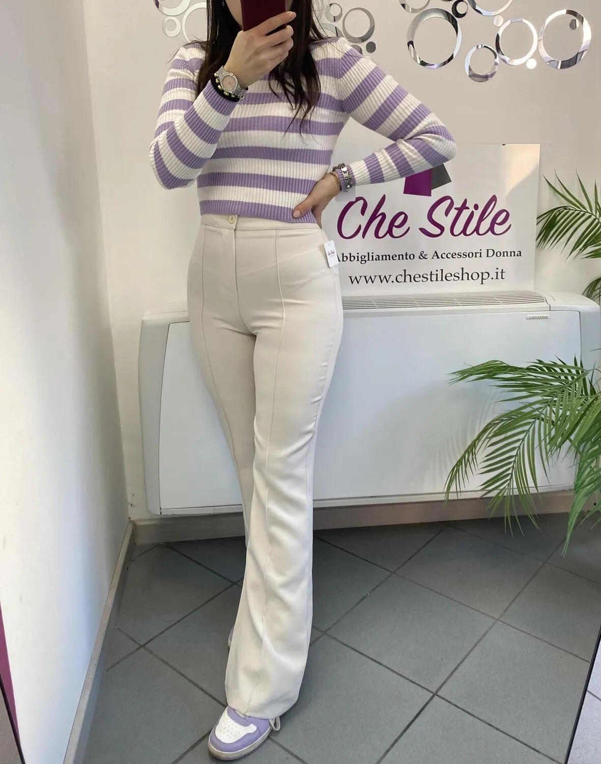 Pantalone a zampa in tessuto