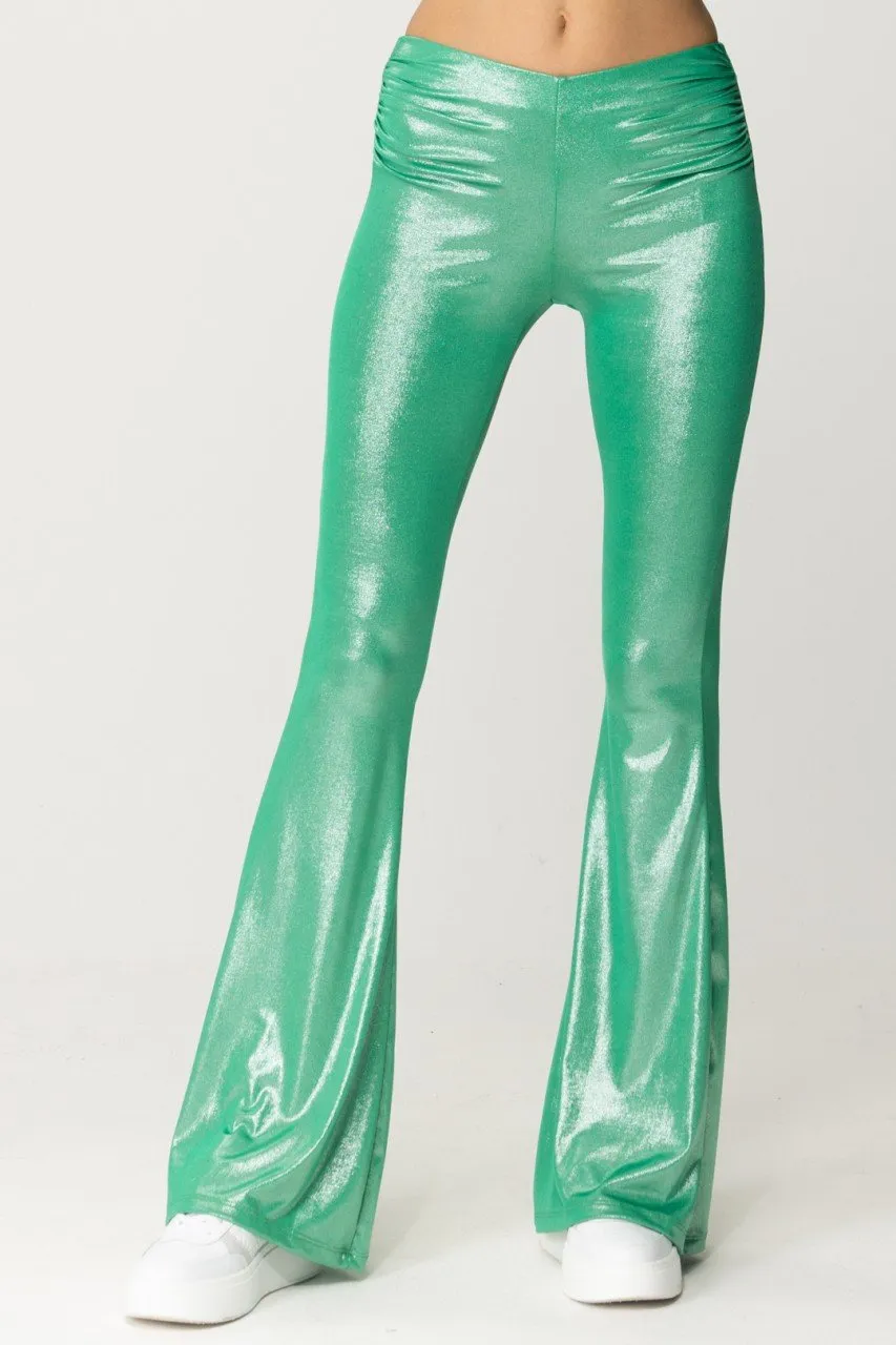 Pantalone a zampa Terry in jersey laminato green