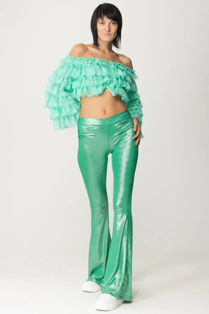 Pantalone a zampa Terry in jersey laminato green