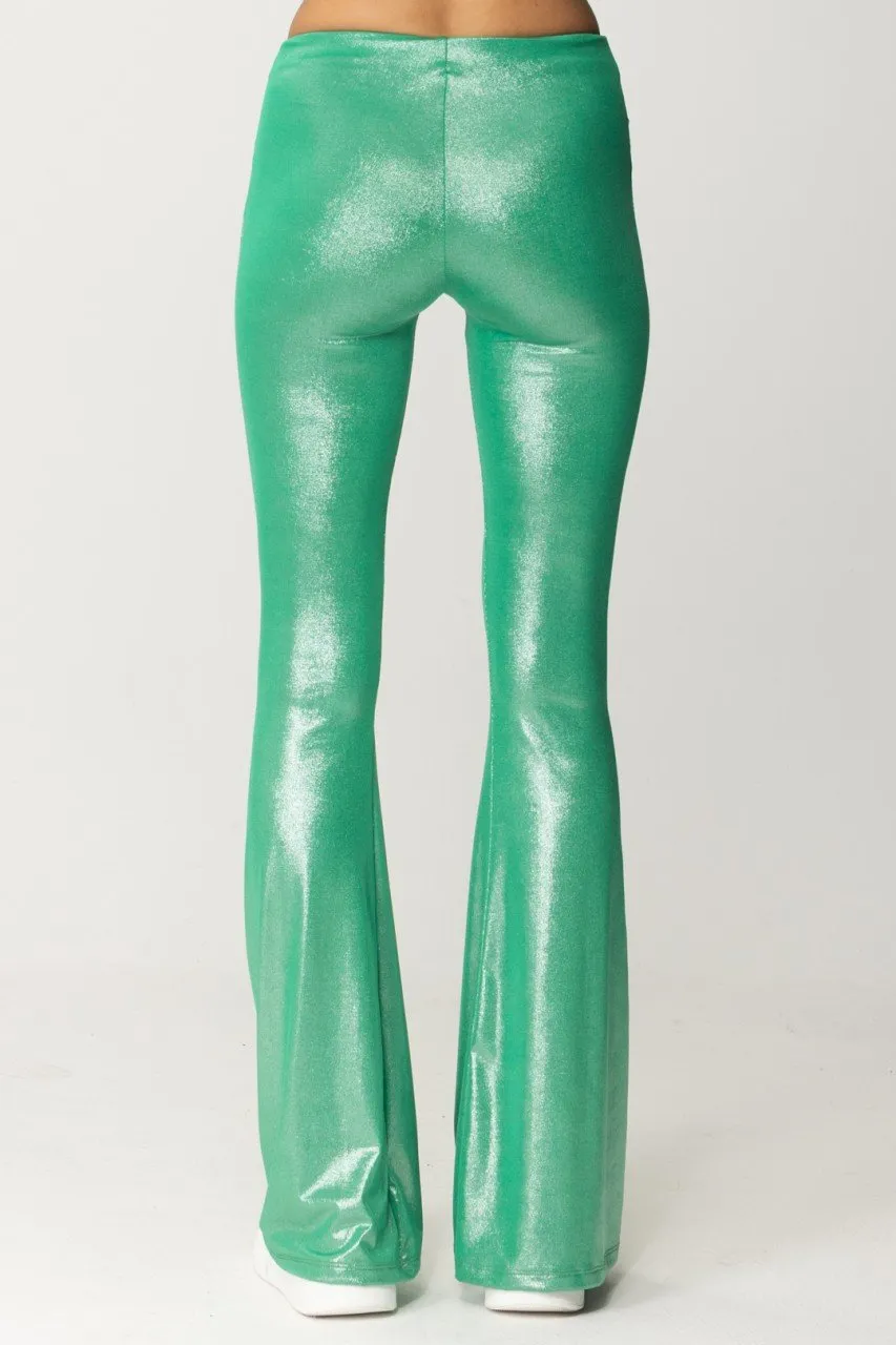Pantalone a zampa Terry in jersey laminato green