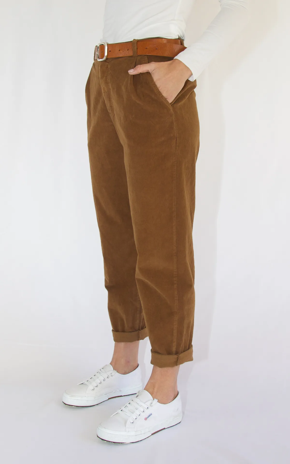 Pantalone boyfriend velluto camel Off-On