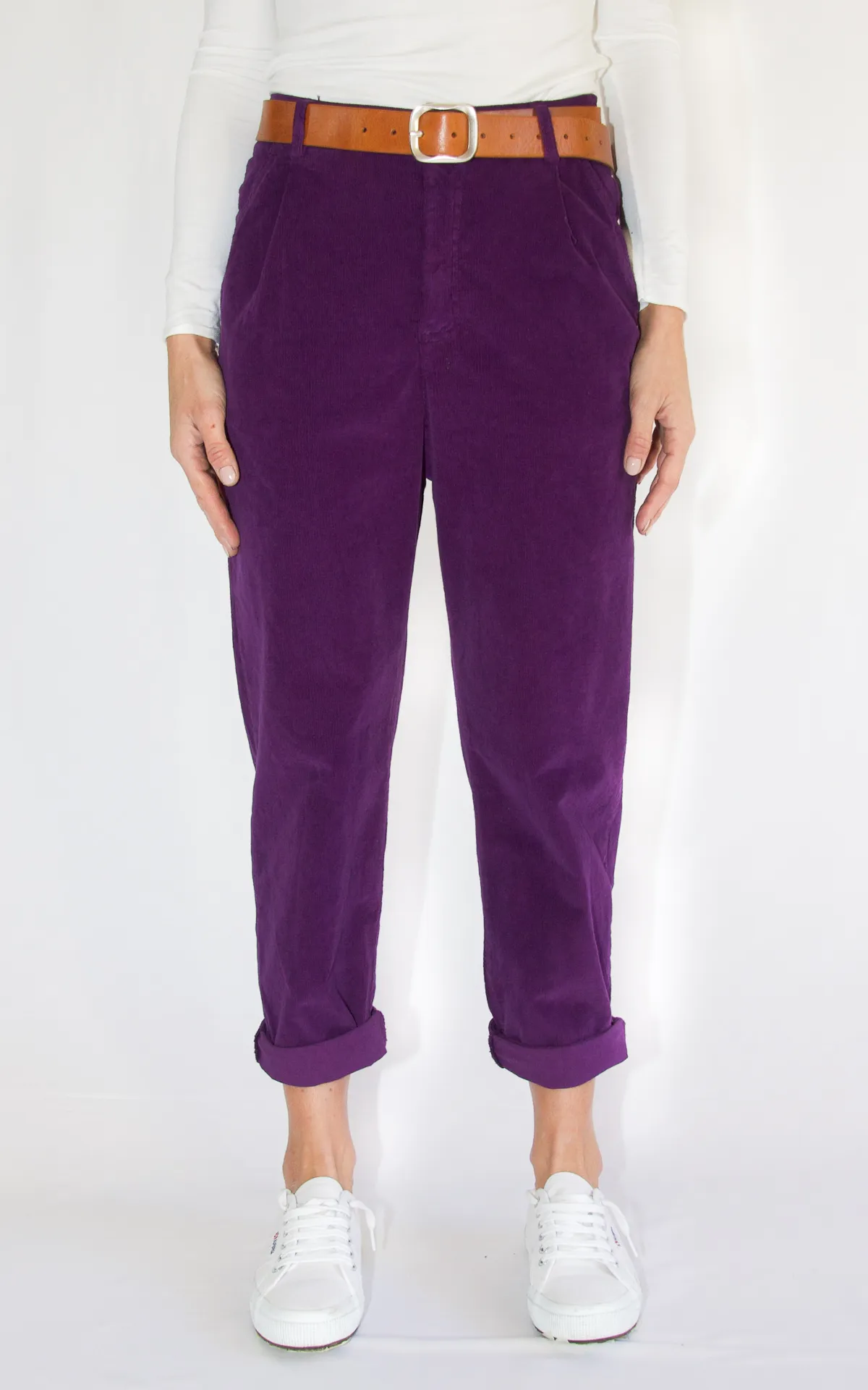 Pantalone boyfriend velluto viola Off-On