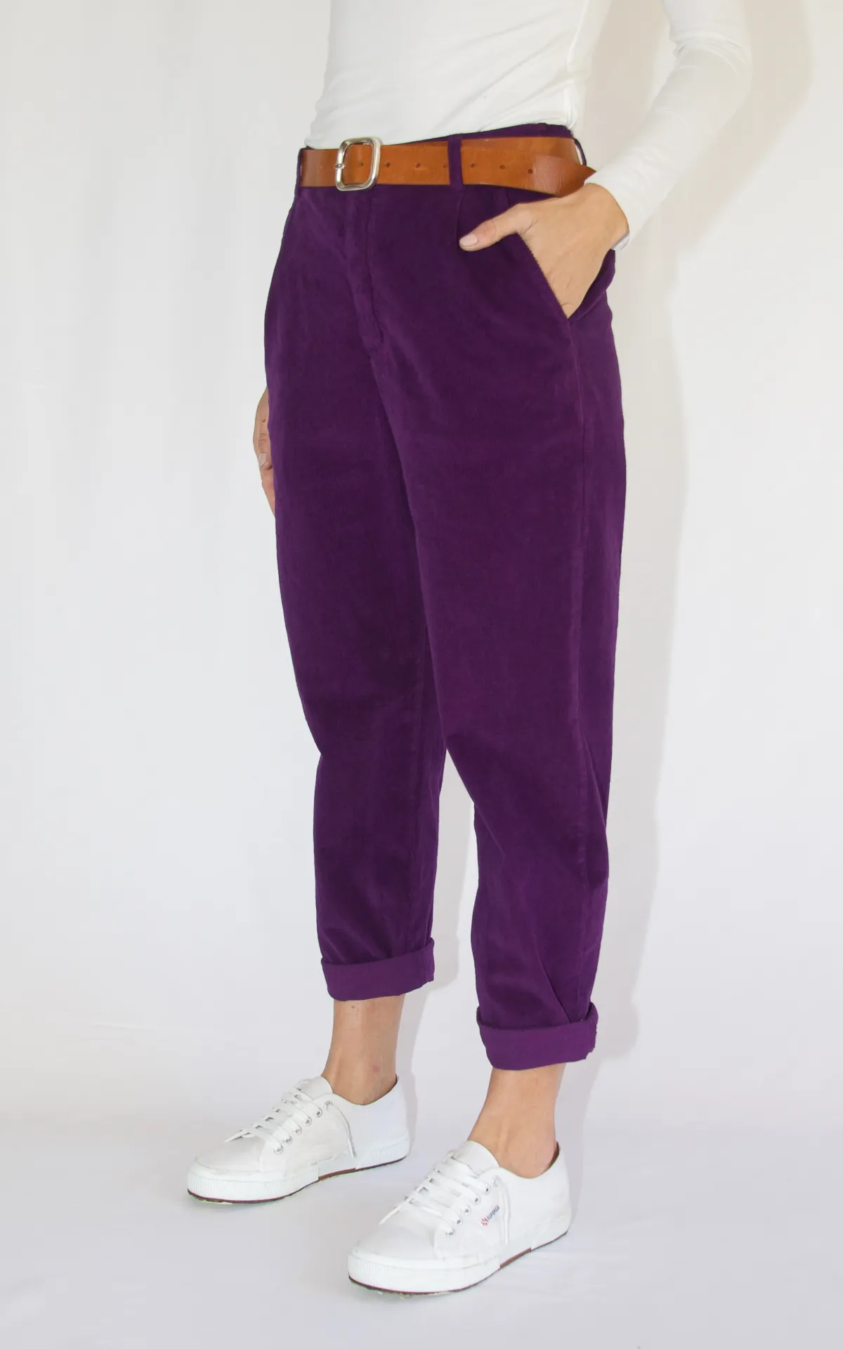 Pantalone boyfriend velluto viola Off-On