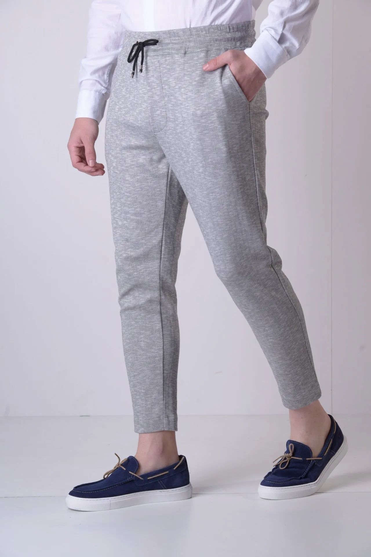 Pantalone Sartoriale Fiammato Grigio con elastico e interni in tessuto V2