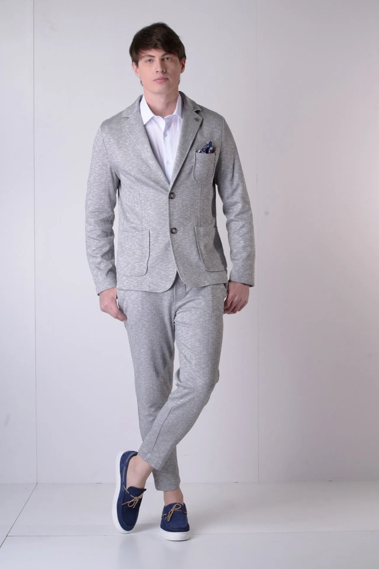 Pantalone Sartoriale Fiammato Grigio con elastico e interni in tessuto V2
