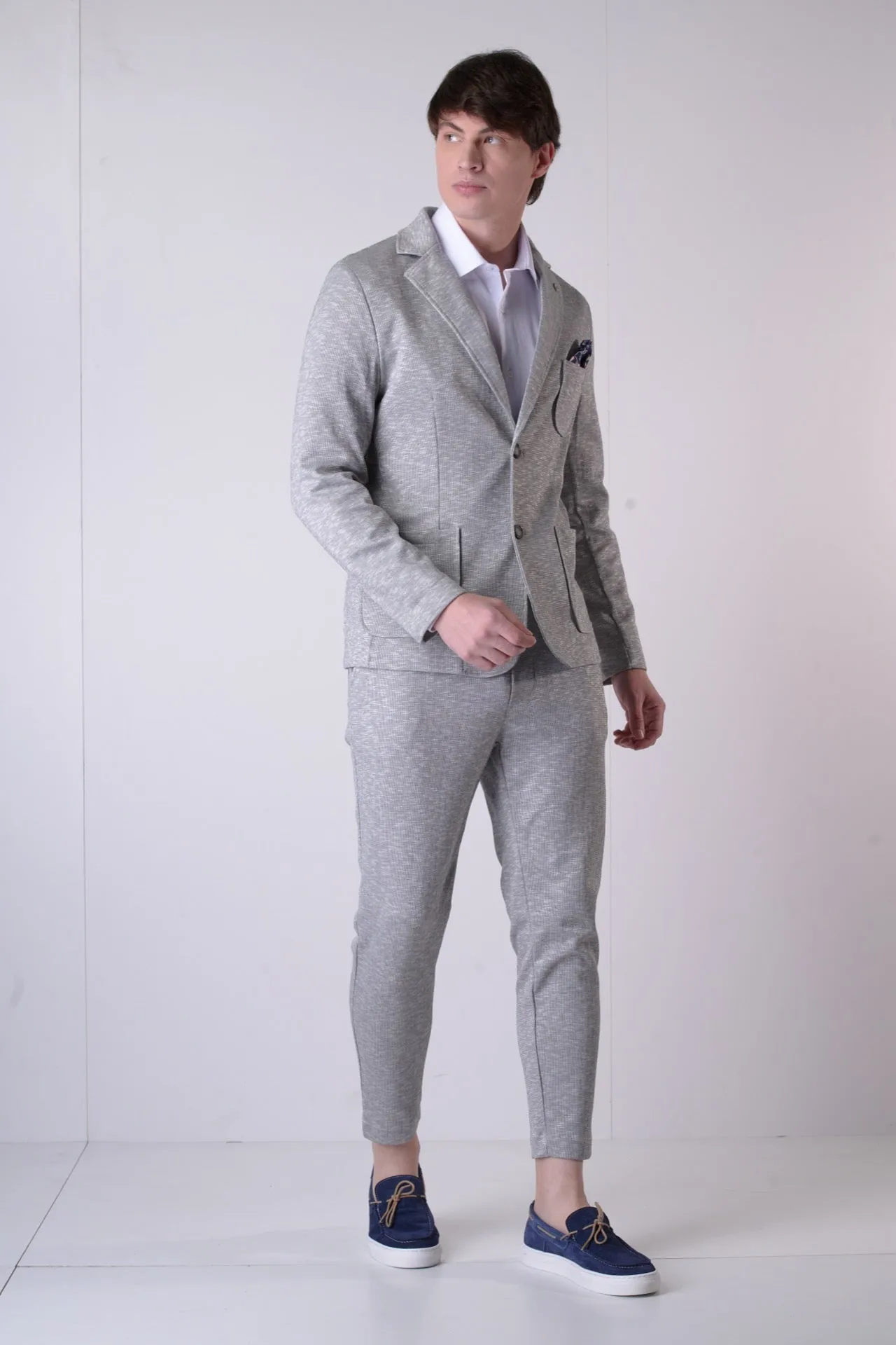 Pantalone Sartoriale Fiammato Grigio con elastico e interni in tessuto V2